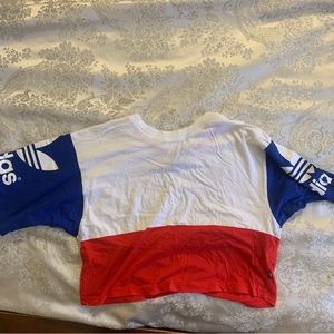 Adidas cropped white red and blue top